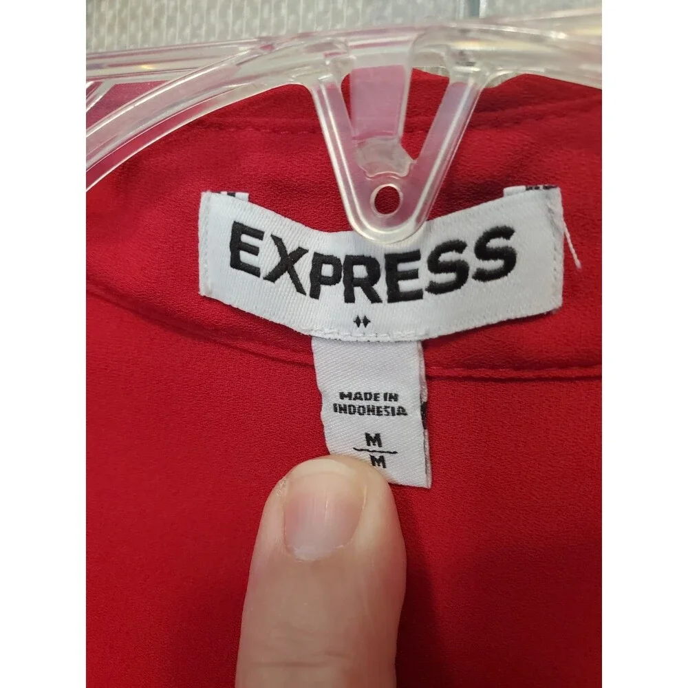Express Portofino Roll-Tab Sleeve Button-Up Shirt Red Size Medium - Picture 4 of 6